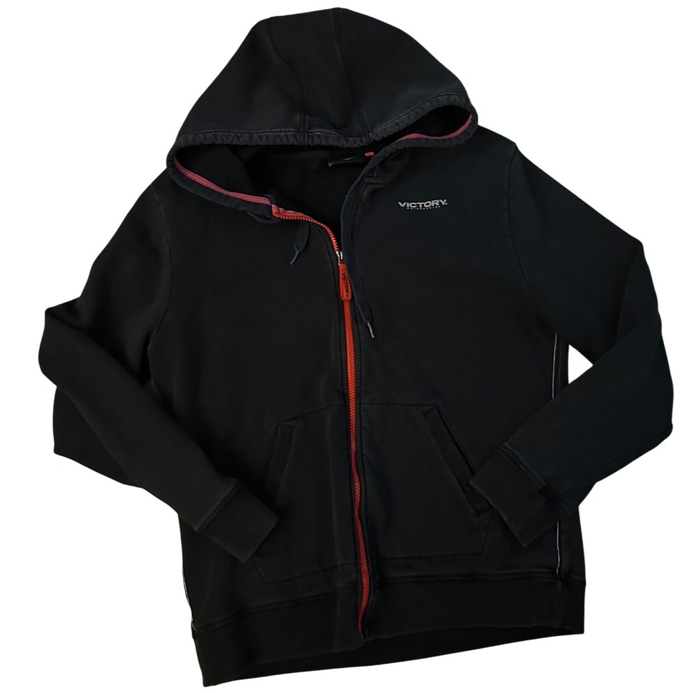 Victory Motorcycles Mens Full Zip‎ Hoodie Black Red Logo Biker Sweatshirt Size M